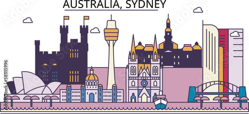 Obraz na płótnie Australia, Sydney tourism landmarks, vector city travel illustration w salonie