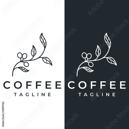 Logo design of arabica coffee cup and coffee plant hand drawn vintage style.Logo for business, cafe, restaurant, badge and coffee shop.
