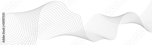Undulate Grey Wave Swirl, frequency sound wave, twisted curve lines with blend effect. Technology, data science, geometric border. Isolated on white background. Vector illustration.