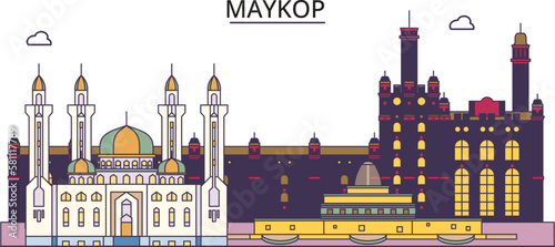 Russia, Maykop tourism landmarks, vector city travel illustration photo
