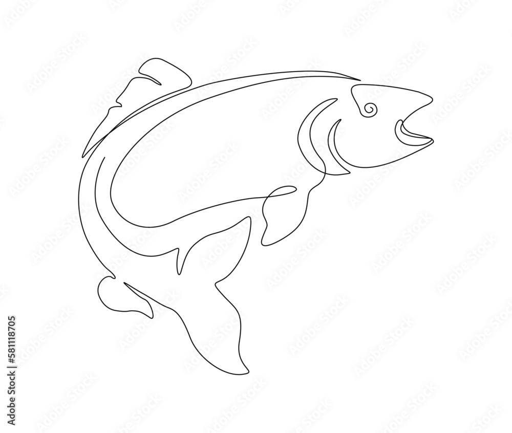 Fototapeta premium Continuous one line drawing of fish. Simple ocean fish outline vector illustration for fishing, seafood, and restaurant concept.