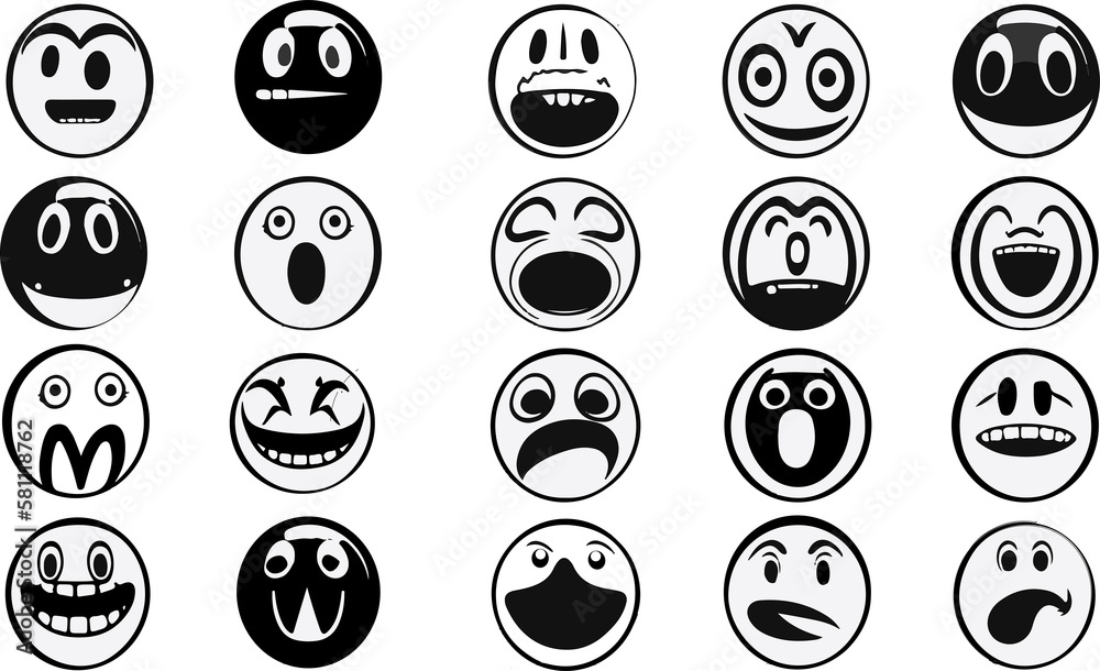 A black and white icon of a person's face, showing the emotions of the ...