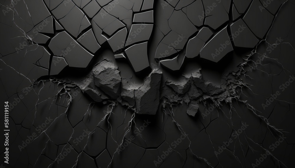 Black wall with cracks texture background image generative AI Stock ...
