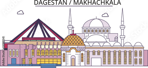 Russia, Makhachkala tourism landmarks, vector city travel illustration