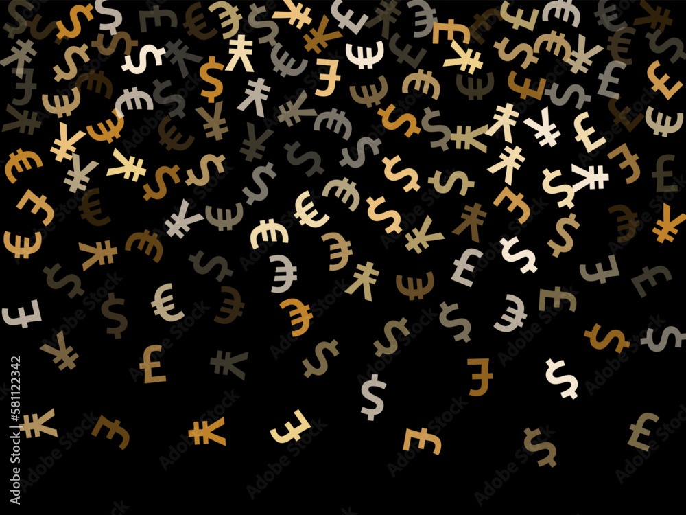 Euro dollar pound yen metallic signs flying currency vector background. Investment concept. Euro dollar pound yen metallic signs flying currency vector background. Investment concept.