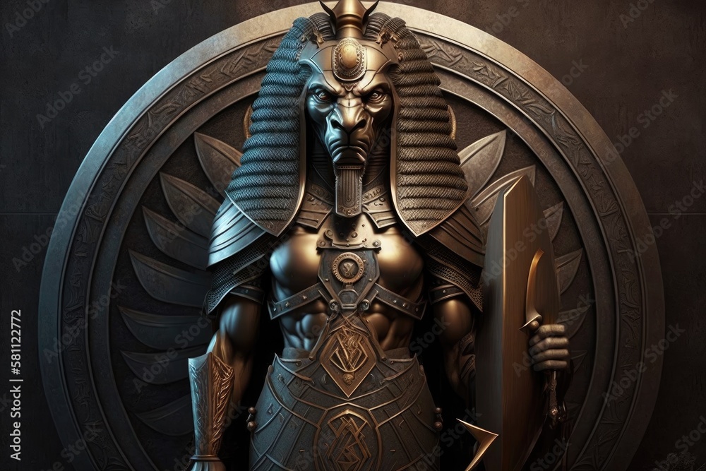 ancient egyptian guardian warrior with shield and sword in hand ...