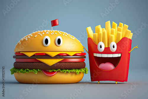 Cute Cartoon Hamburger and ...