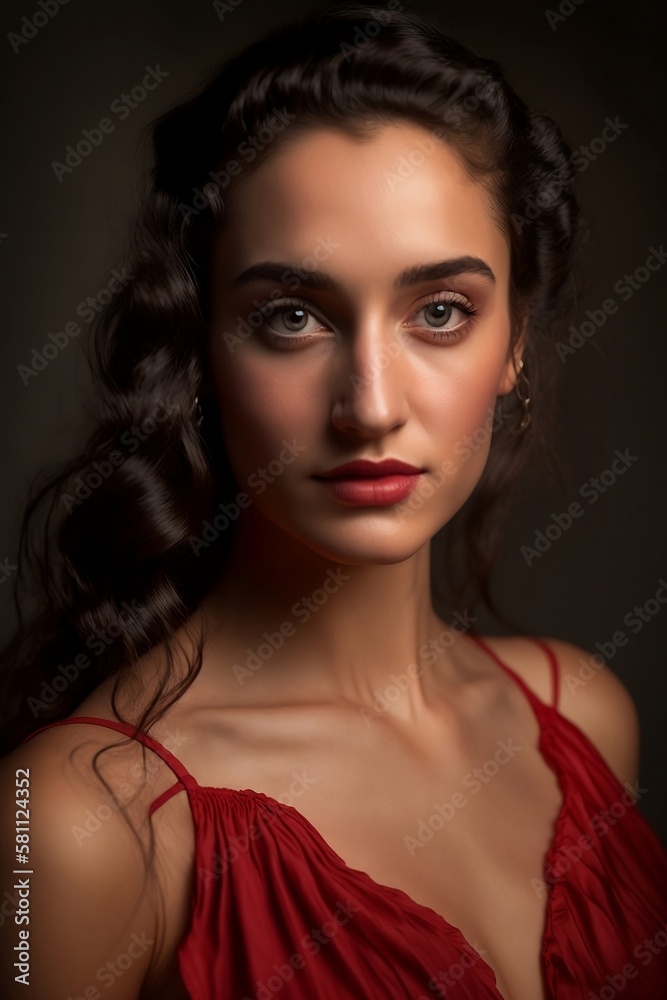 Woman in a Red Dress Portrait. Generative AI Woman in a Red Dress Portrait. Generative AI
