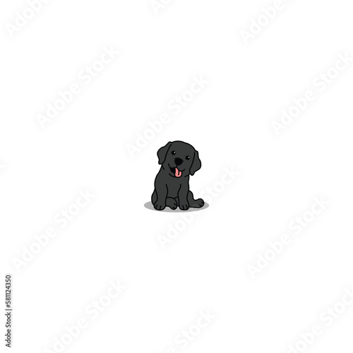 Cute black labrador retriever puppy sitting cartoon, vector illustration