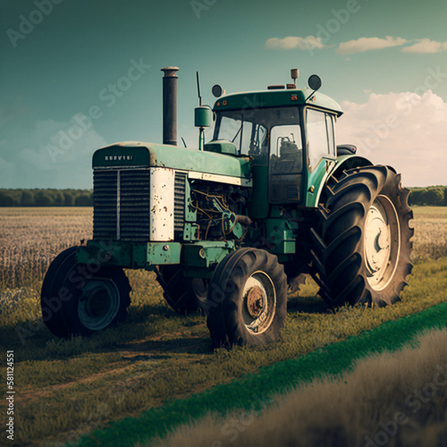 Tractor in the field. Generative AI.