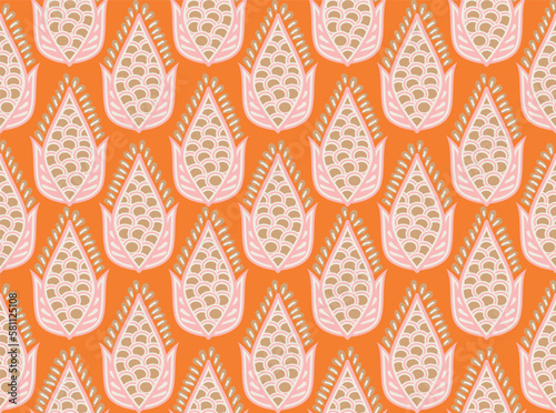 Abstract Ethnic Leaves Seeds Illustration Seamless Vector Pattern Trendy Fashion Colors Perfect for Allover Fabric Print or Wall Paper