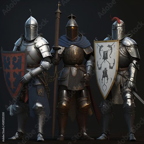 Medieval knights. Medieval soldiers. Generative AI.