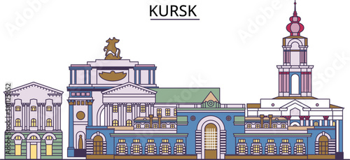 Russia, Kursk tourism landmarks, vector city travel illustration
