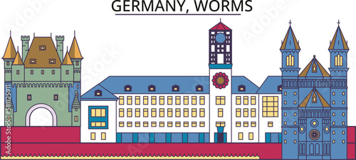 Germany, Worms tourism landmarks, vector city travel illustration