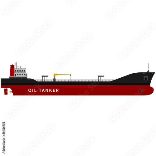 Red oil tanker ship in flat style