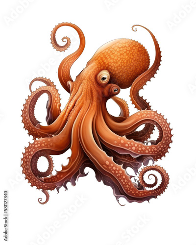 Octopus Illustration With Transparent Background. Generative Ai.