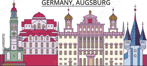 Obraz na płótnie Germany, Augsburg tourism landmarks, vector city travel illustration w salonie