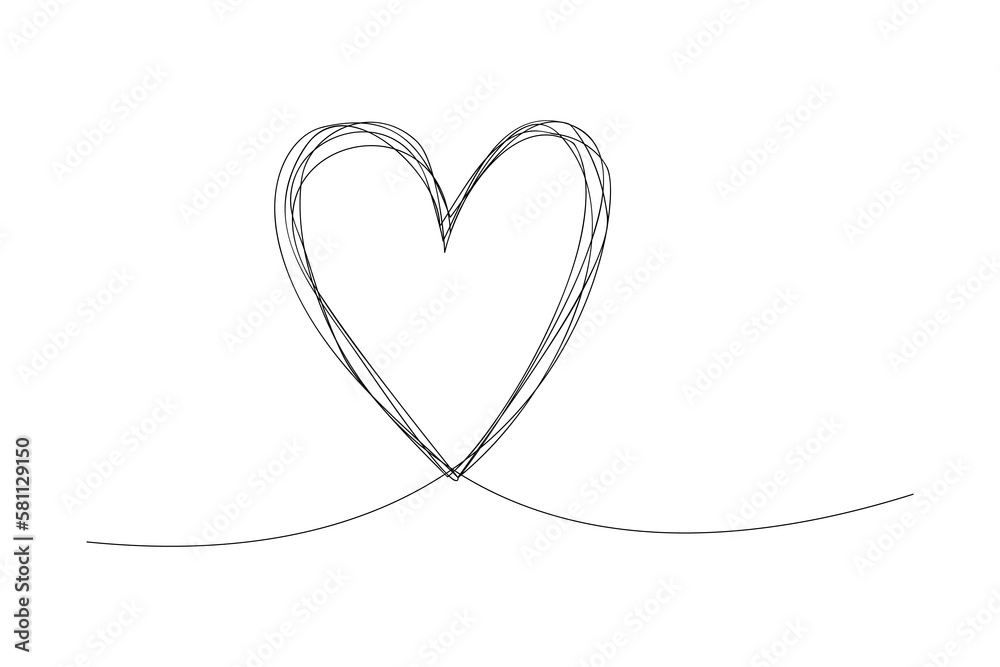 Tangled grungy round scribble hand drawn heart with thin line, divider shape. Isolated on white background. Vector illustration