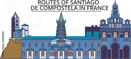 France, Routes Of Santiago De Compostela tourism landmarks, vector city travel illustration