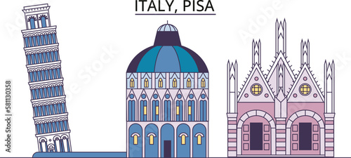 Italy, Pisa tourism landmarks, vector city travel illustration