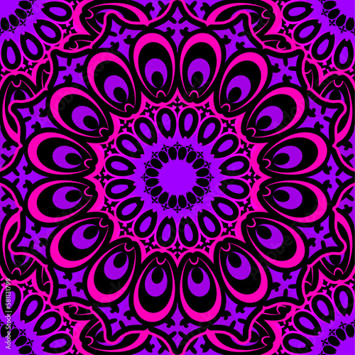 Psychedelic, Esoteric, Geometric, Pink And Violet Colored Mandala Shape Background And Pattern Vector Illustration