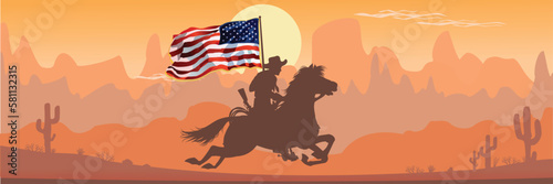 Cowboy riding on horse in Texas prairie wild west
