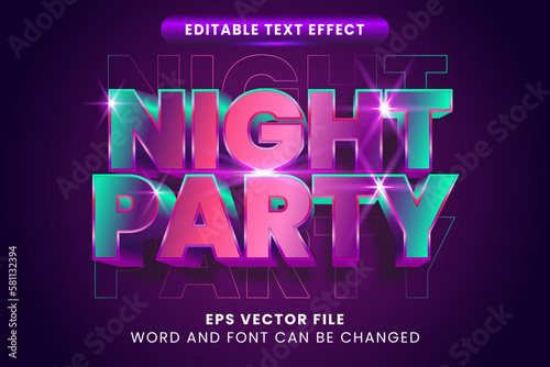 Night party neon gradient vector text effect