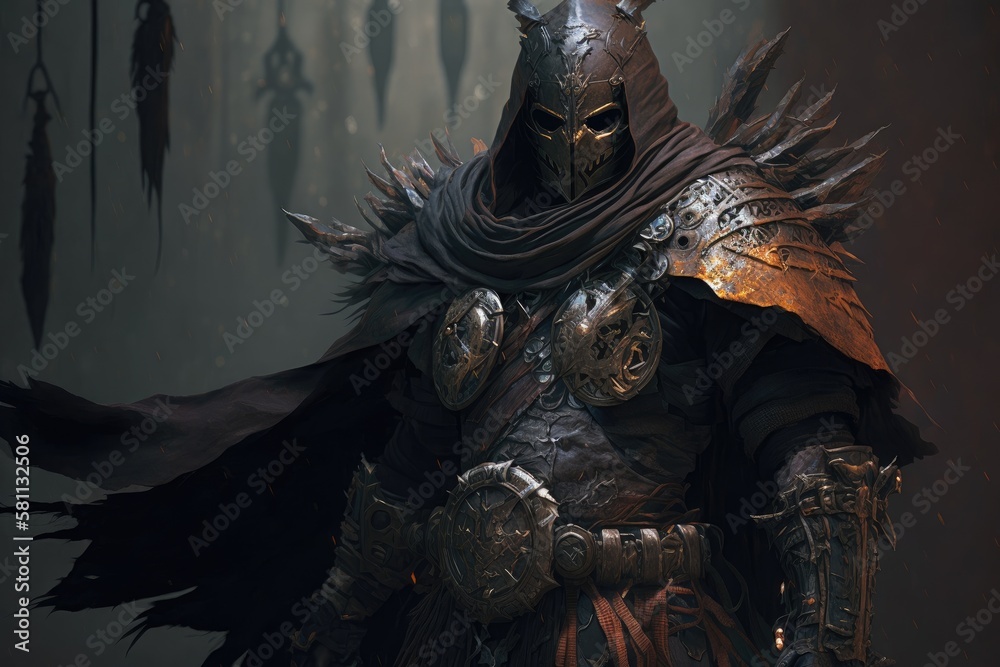 guardian warrior with tattered robe and metal armor, created with ...