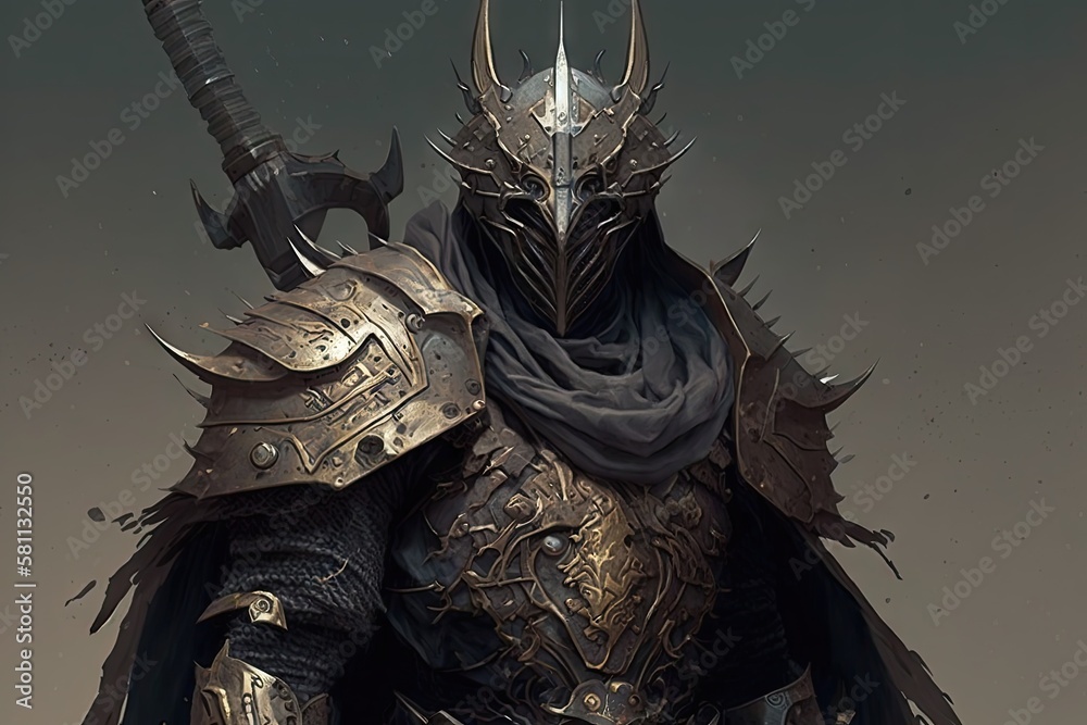 guardian warrior with tattered robe and metal armor, created with ...