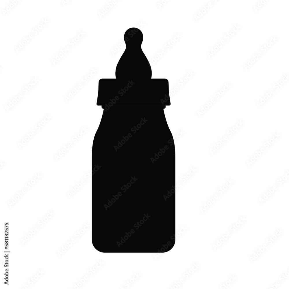 Baby Milk Bottle Silhouette. Black and White Icon Design Element on Isolated White Background Baby Milk Bottle Silhouette. Black and White Icon Design Element on Isolated White Background