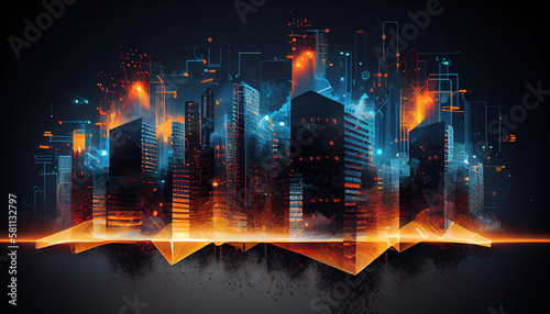 Smart city Digital technology  internet network connection  digital marketing IoT internet of things. Computer  surfing internet futuristic innovative technology clear background  explosion fire - Gen