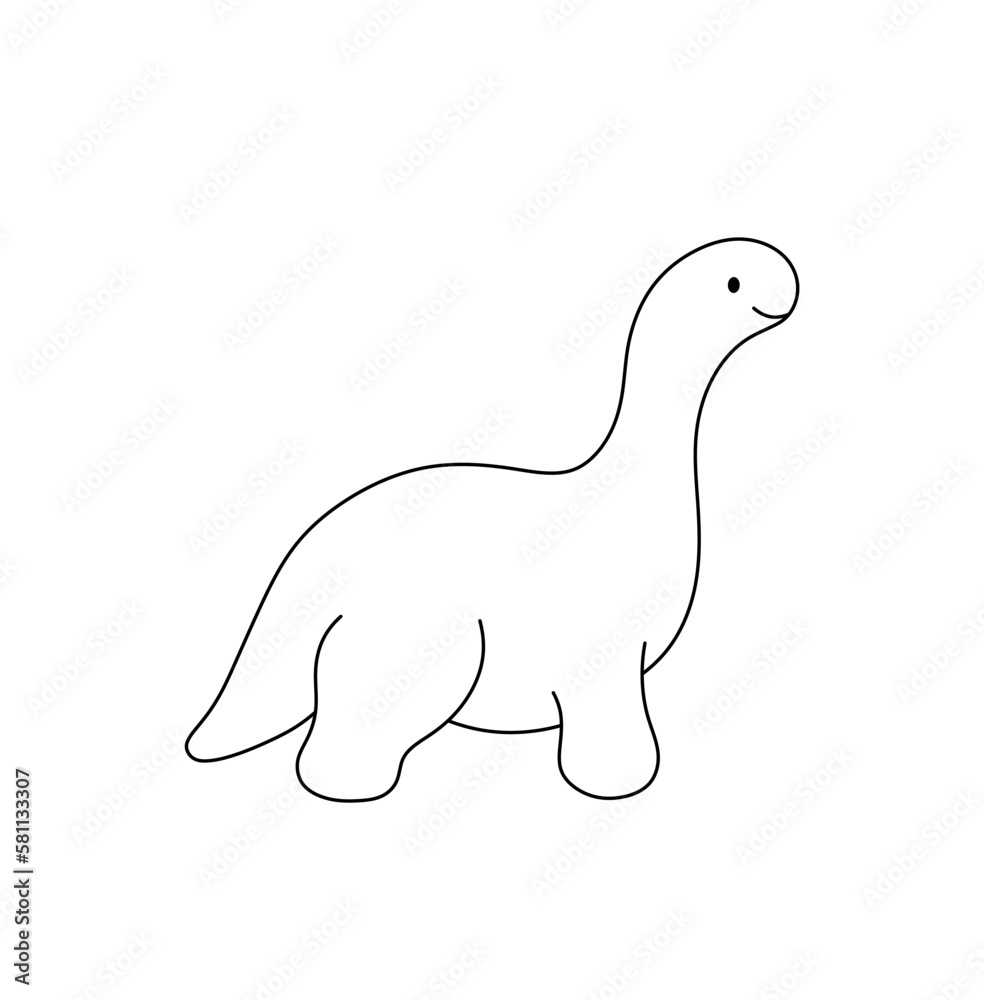 Vector isolated one single cute cartoon funny dino dinosaur with long neck sode view colorless black and white contour line easy drawing Vector isolated one single cute cartoon funny dino dinosaur with long neck sode view colorless black and white contour line easy drawing