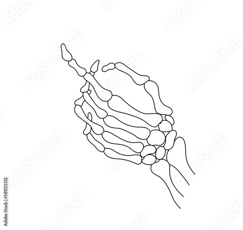 Vector isolated one single dead man skeleton bones hand colorless black and white contour line easy drawing