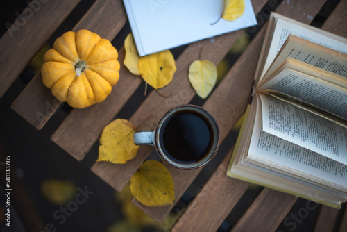 Still autumn life with books and coffee 