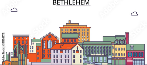United States, Bethlehem tourism landmarks, vector city travel illustration