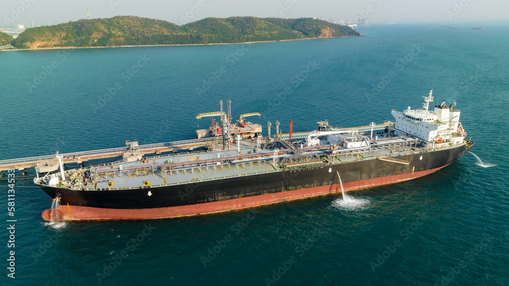 import and export logistic transport ocean freight, cargo tanker transportation of international concept, aerial view