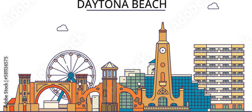 United States, Daytona Beach tourism landmarks, vector city travel illustration