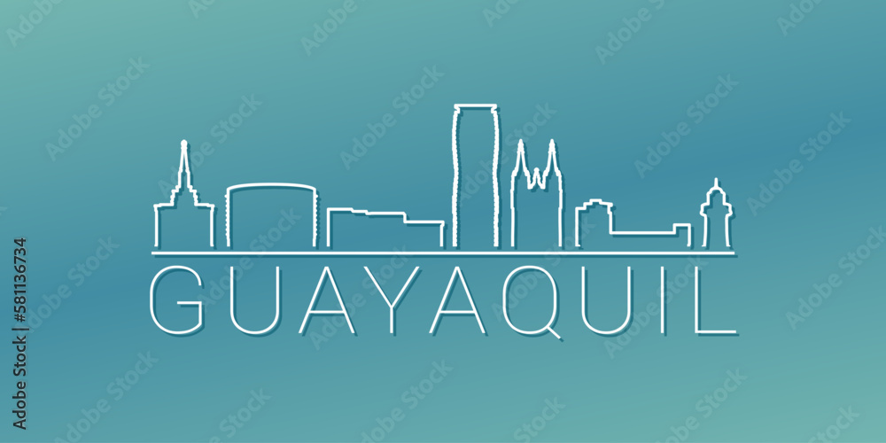Guayaquil, Ecuador Skyline Linear Design. Flat City Illustration Minimal Clip Art. Background Gradient Travel Vector Icon.