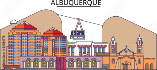 Obraz na płótnie United States, Albuquerque City (2) tourism landmarks, vector city travel illustration w salonie