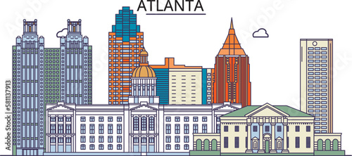 Obraz na płótnie United States, Atlanta City (2) tourism landmarks, vector city travel illustration w salonie