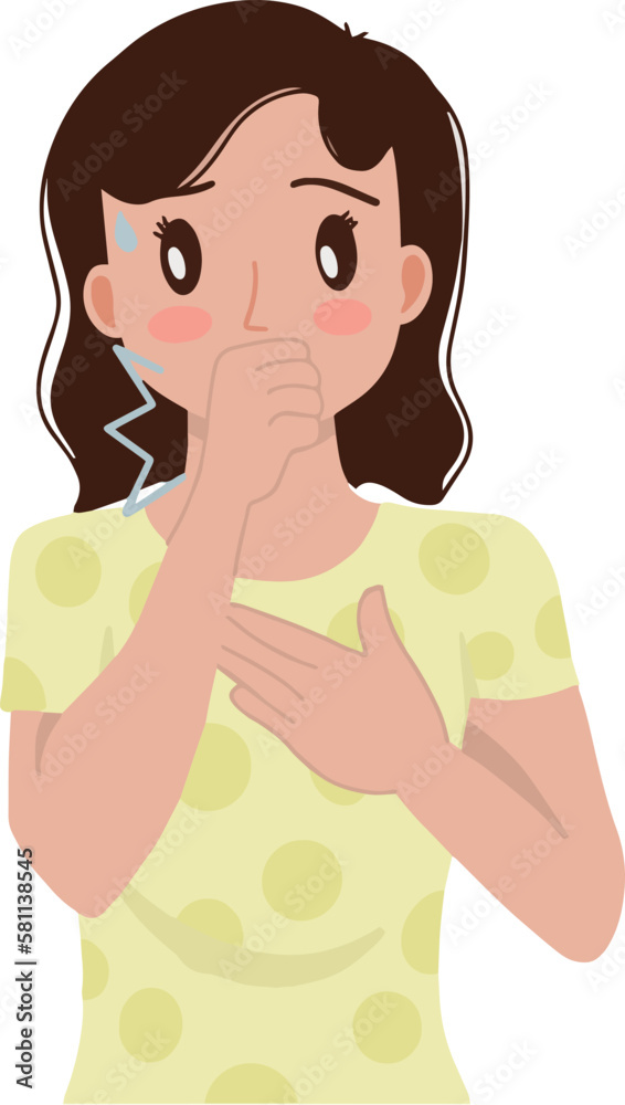 Young woman sick influenza cough cover her mouth with hand vector illustration Young woman sick influenza cough cover her mouth with hand vector illustration