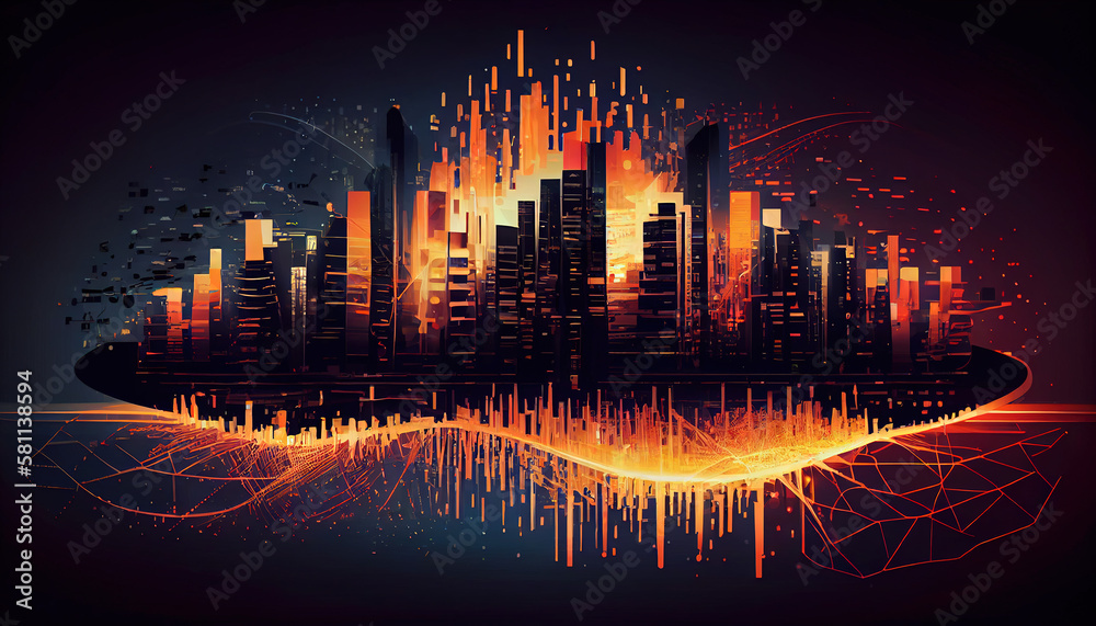 Smart city Digital technology, internet network connection, digital marketing IoT internet of things. Computer, surfing internet futuristic innovative technology clear background, explosion fire - Gen
