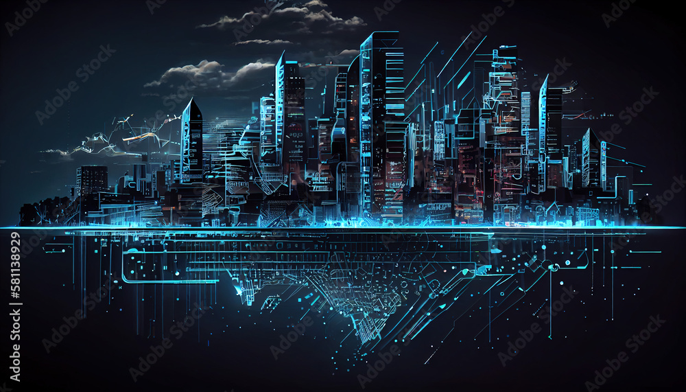 Smart city Digital technology, internet network connection, digital marketing IoT internet of things. Computer, surfing internet futuristic innovative technology clear background - Generative AI 