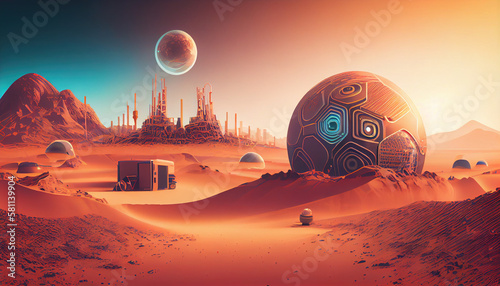 Digital technology, internet network connection futuristic innovative technology background wallpaper, alien Civilization on another planet - Generative AI
