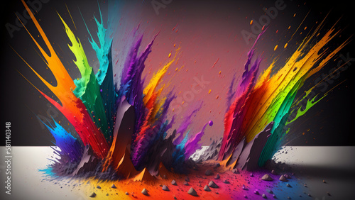 躍動感のあるカラフルな液体のスプラッシュ　カラーパウダー　イラスト　虹色Vibrant colorful liquid splash color powder illustration rainbow color