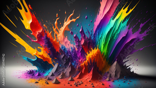 躍動感のあるカラフルな液体のスプラッシュ　カラーパウダー　イラスト　虹色Vibrant colorful liquid splash color powder illustration rainbow color