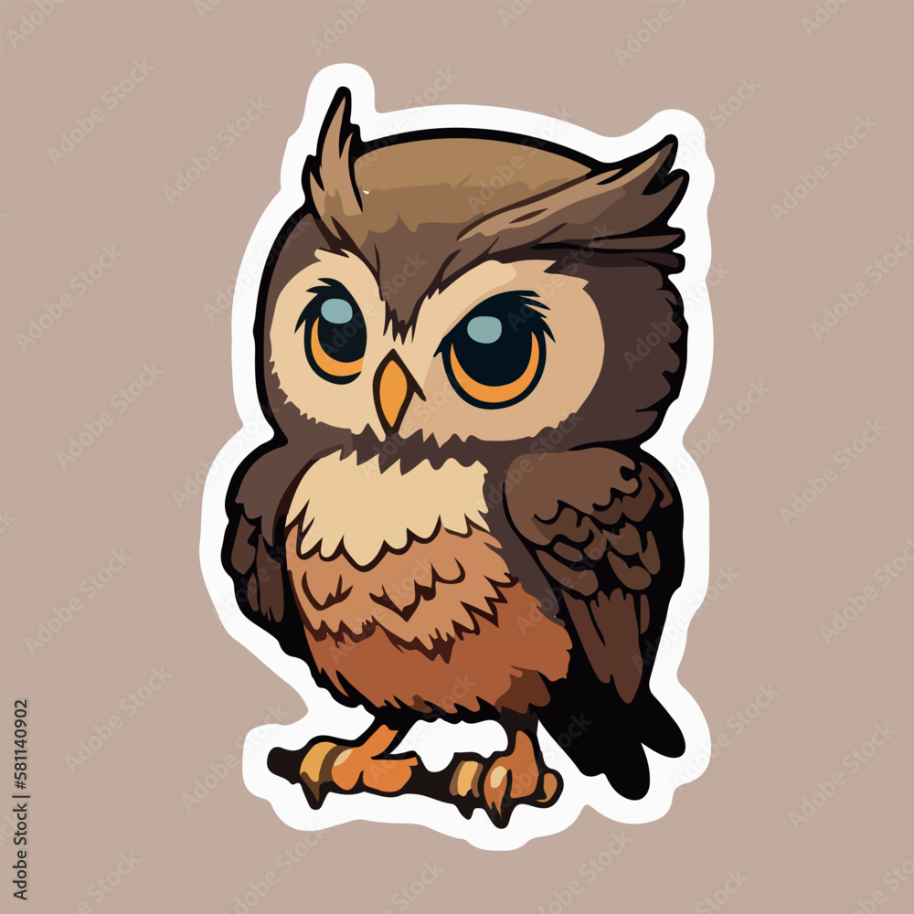 Cute Baby Owl love and happy expression sticker, flat cartoon style vector illustration with isolated background