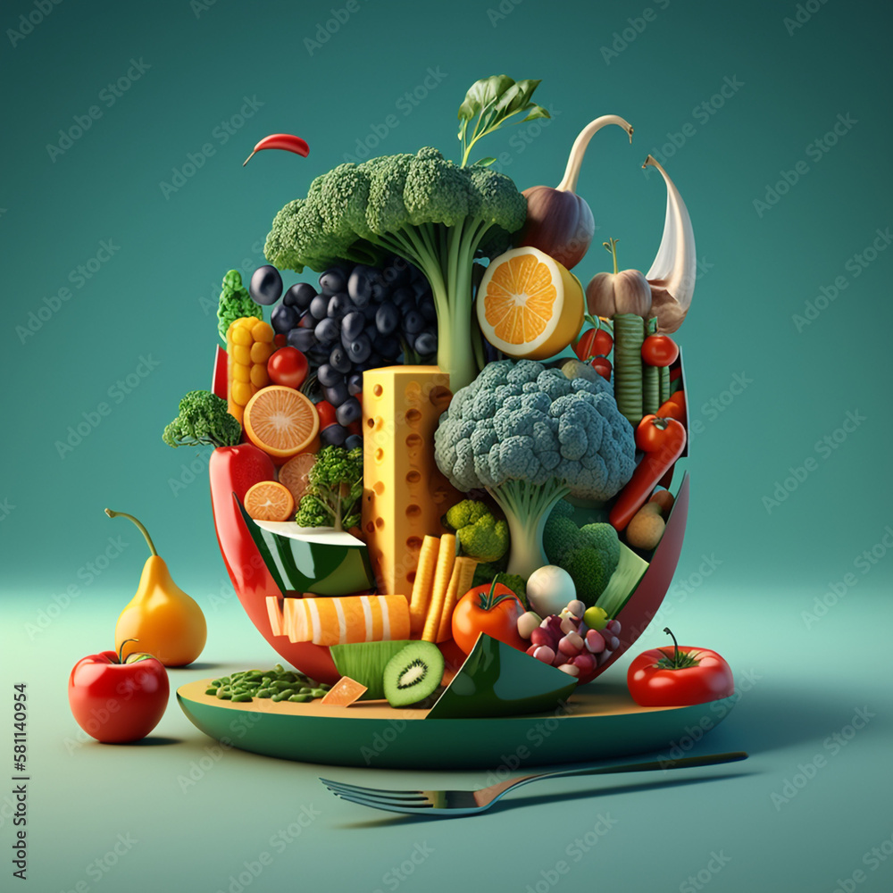 Ai mix hydration healthy food illustration with fresh fruits and