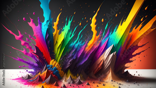 躍動感のあるカラフルな液体のスプラッシュ　カラーパウダー　イラスト　虹色Vibrant colorful liquid splash color powder illustration rainbow color