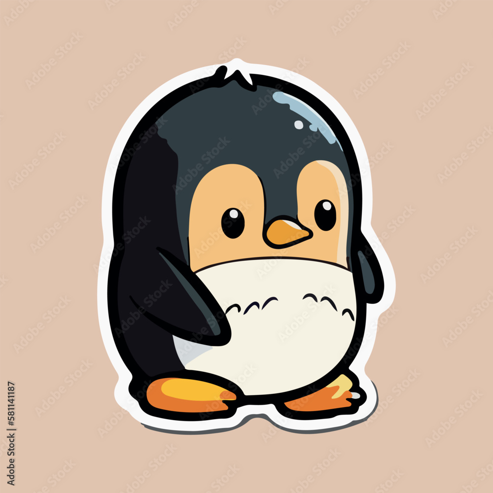 Cute Baby Penguin love and happy expression sticker, flat cartoon style vector illustration with isolated background Cute Baby Penguin love and happy expression sticker, flat cartoon style vector illustration with isolated background